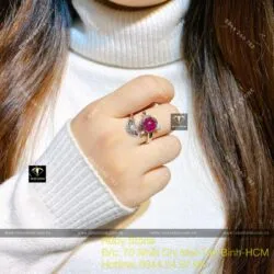 Nhẫn hồ ly Ruby Nam Phi, vàng 18k, kim cương thiên nhiên - Ảnh 4