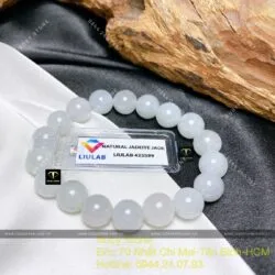 Vòng chuỗi tay ngọc Cẩm thạch nếp băng trắng, 10 ly