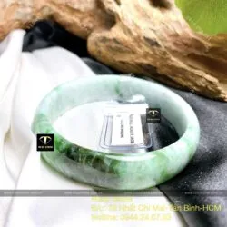Vòng tay ngọc Cẩm thạch đậu lý xanh bản hẹ 14mm, ĐK 54mm - Hình ảnh 7