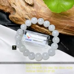 Vòng chuỗi tay ngọc Cẩm thạch nếp băng trắng, 10 ly