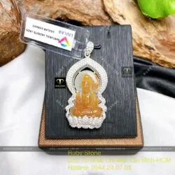 Phật Quan Âm ngọc Cẩm thạch huyết, vàng 18k - Hình ảnh 5