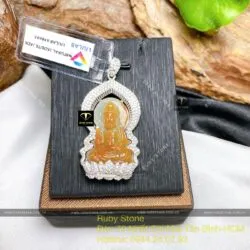 Phật Quan Âm ngọc Cẩm thạch huyết, vàng 18k - Hình ảnh 4
