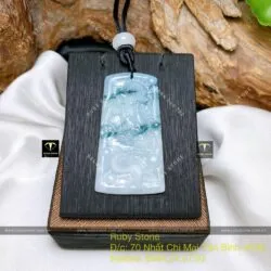 Mặt dây chuyền chạm Rồng ngọc cẩm thạch phiêu lam hoa, KT 50,5mm
