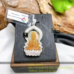 Phật Quan Âm ngọc Cẩm thạch huyết, vàng 18k - Hình ảnh 3