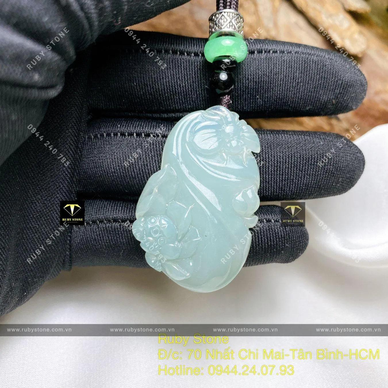 Mặt dây chuyền liên hoa Băng ngọc, KT 40mm Mặt dây chuyền liên hoa Băng ngọc, KT 40mm