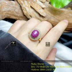 Nhẫn oval Ruby Nam Phi sao thiên nhiên, vàng 18k - Ảnh 3