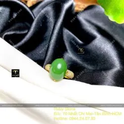 Nhẫn Oval ngọc bích Canada, đai tấm, vàng 18k - Ảnh 4