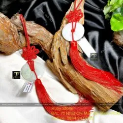Khấu bình an Ngọc cẩm thạch treo ô tô, KT 51mm - Ảnh 2