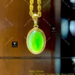 Mặt dây chuyền Oval ngọc bích Canada, KT 21mm, vàng 18k
