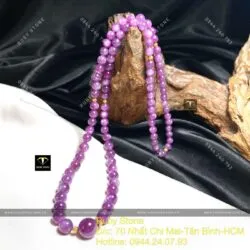 Vòng cổ Ruby sao thiên nhiên, bi vàng 18k