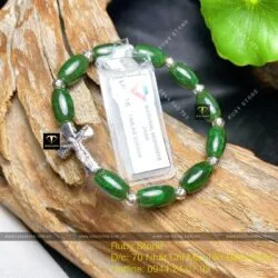 Vòng Mân Côi lu thống ngọc bích Canada, vàng trắng 14k
