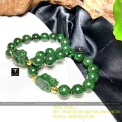 Vòng Ngọc Bích Canada 12 ly mix Tỳ hưu, bi vàng 18k - Hình ảnh 7