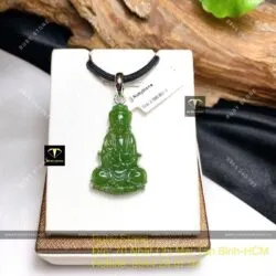 Phật Quan Thế Âm Bồ Tát ngọc bích Canada xanh lá, bọc bạc, KT 38mm - Hình ảnh 5