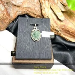 Mặt dây chuyền hoa mẫu đơn ngọc Cẩm thạch lam dầu, bạc 925