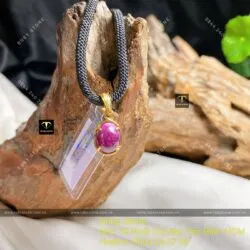 Mặt dây chuyền Oval đá Ruby Nam Phi, vàng 18k - Hình ảnh 4