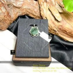 Mặt dây chuyền hoa mẫu đơn ngọc Cẩm thạch lam dầu, bạc 925