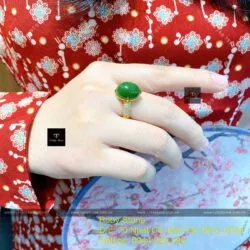 Nhẫn Oval ngọc bích Canada, đai tấm, vàng 18k - Ảnh 11