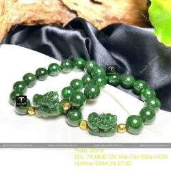 Vòng Ngọc Bích Canada 12 ly mix Tỳ hưu, bi vàng 18k - Hình ảnh 2