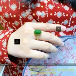 Nhẫn Oval ngọc bích Canada, đai tấm, vàng 18k - Ảnh 7