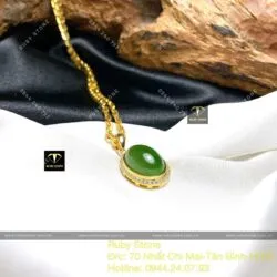 Mặt dây chuyền Oval ngọc bích Canada, KT 21mm, vàng 18k - Hình ảnh 3