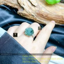 Nhẫn hoa mẫu đơn ngọc Cẩm thạch lam dầu, bạc 925 - Hình ảnh 6