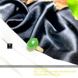 Nhẫn Oval ngọc bích Canada, đai tấm, vàng 18k - Ảnh 5