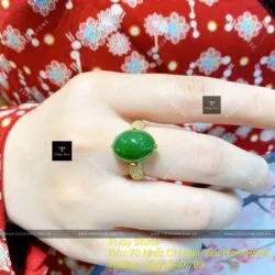 Nhẫn Oval ngọc bích Canada, đai tấm, vàng 18k - Ảnh 9