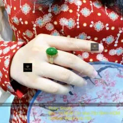 Nhẫn Oval ngọc bích Canada, đai tấm, vàng 18k - Ảnh 8