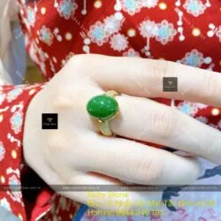Nhẫn Oval ngọc bích Canada, đai tấm, vàng 18k - Ảnh 6