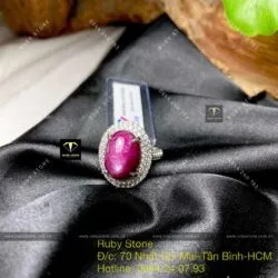 Nhẫn oval Ruby Nam Phi, vàng trắng 18k