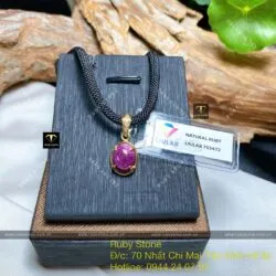 Mặt dây chuyền Oval đá Ruby Nam Phi, vàng 18k - Hình ảnh 5