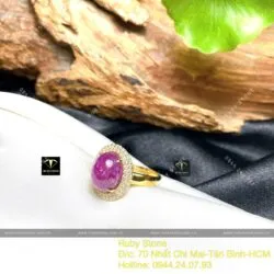Nhẫn oval Ruby Nam Phi sao thiên nhiên, vàng 18k - Ảnh 4