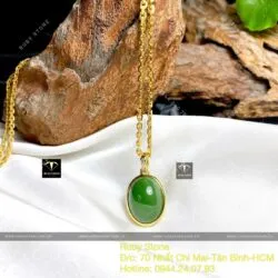 Mặt dây chuyền Oval ngọc bích Canada, KT 25mm, vàng 18k - Hình ảnh 8