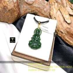 Phật Quan Âm Bồ Tát Ngọc Bích Canada, móc vàng trơn 18k Phật Quan Âm Bồ Tát Ngọc Bích Canada, móc vàng trơn 18k