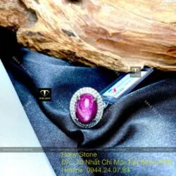 Nhẫn oval Ruby Nam Phi, vàng trắng 18k - Hình ảnh 2