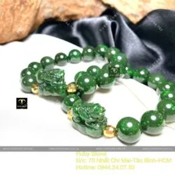 Vòng Ngọc Bích Canada 12 ly mix Tỳ hưu, bi vàng 18k - Hình ảnh 5