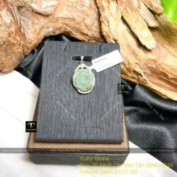 Mặt dây chuyền hoa mẫu đơn ngọc Cẩm thạch lam dầu, bạc 925