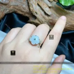 Nhẫn hoa mai ngọc Cẩm thạch trắng, bạc 925 - Ảnh 2