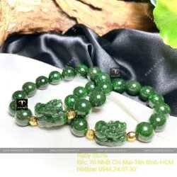 Vòng Ngọc Bích Canada 12 ly mix Tỳ hưu, bi vàng 18k