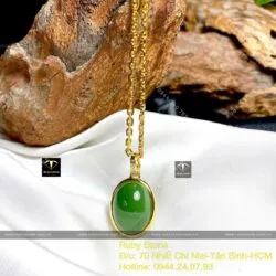 Mặt dây chuyền Oval ngọc bích Canada, KT 25mm, vàng 18k - Hình ảnh 6
