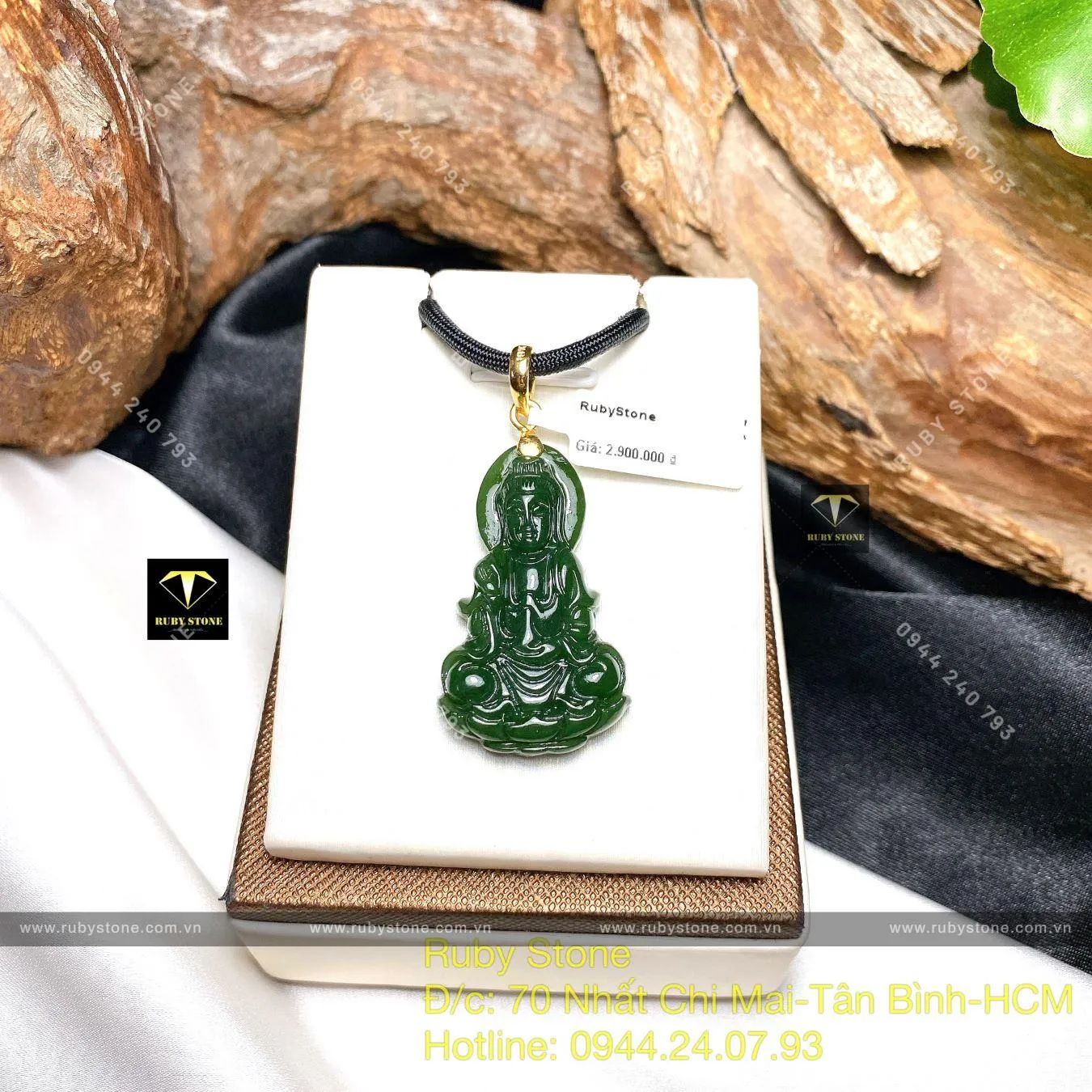 Phật Quan Âm Bồ Tát Ngọc Bích Canada, móc vàng trơn 18k Phật Quan Âm Bồ Tát Ngọc Bích Canada, móc vàng trơn 18k - Ảnh 4
