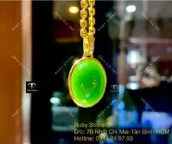 Mặt dây chuyền Oval ngọc bích Canada, KT 25mm, vàng 18k