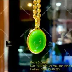 Mặt dây chuyền Oval ngọc bích Canada, KT 25mm, vàng 18k