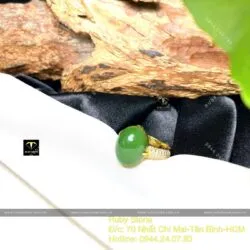 Nhẫn Oval ngọc bích Canada, đai tấm, vàng 18k - Ảnh 2