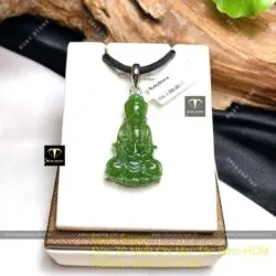 Phật Quan Thế Âm Bồ Tát ngọc bích Canada xanh lá, bọc bạc, KT 38mm - Hình ảnh 4