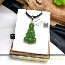 Phật Quan Thế Âm Bồ Tát ngọc bích Canada xanh lá, bọc bạc, KT 38mm - Hình ảnh 3