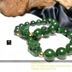 Vòng Ngọc Bích Canada 12 ly mix Tỳ hưu, bi vàng 18k - Hình ảnh 4