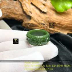 Nhẫn ngọc bích Canada chạm Long-Phụng, bản 12mm - Hình ảnh 5