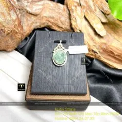 Mặt dây chuyền hoa mẫu đơn ngọc Cẩm thạch lam dầu, bạc 925