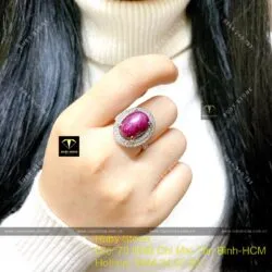 Nhẫn oval Ruby Nam Phi, vàng trắng 18k - Hình ảnh 6